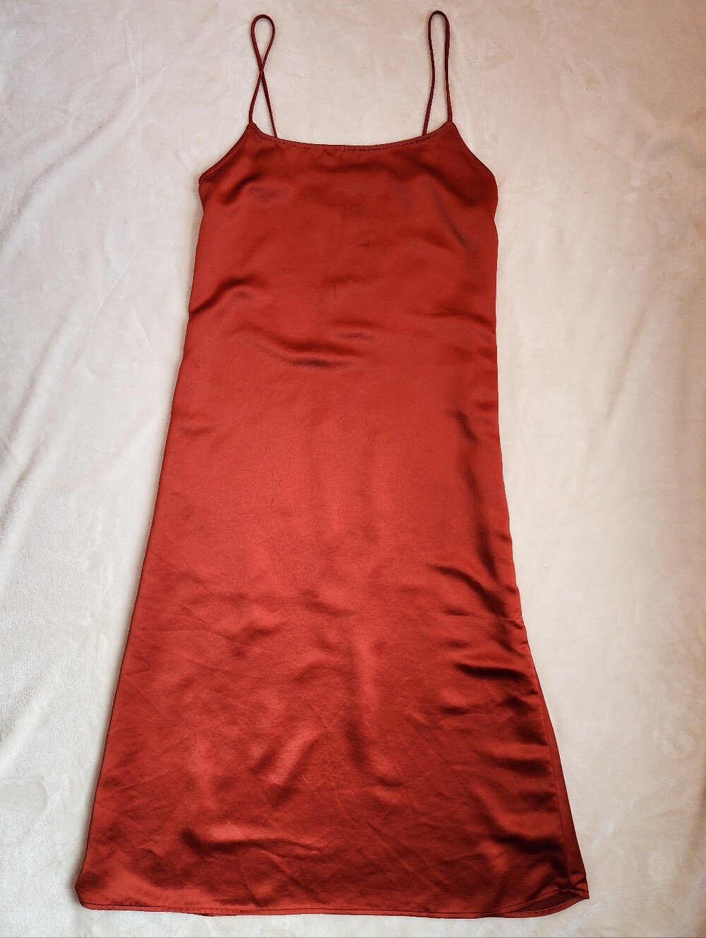 Calvin Klein Rust Satin Slip Dress with Spaghetti Straps Womens Small/P Romantic